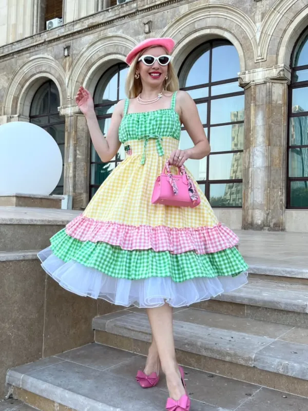 Multicolor 1950s Pure Cotton Straps Plaid Dress sold by Retro Stage