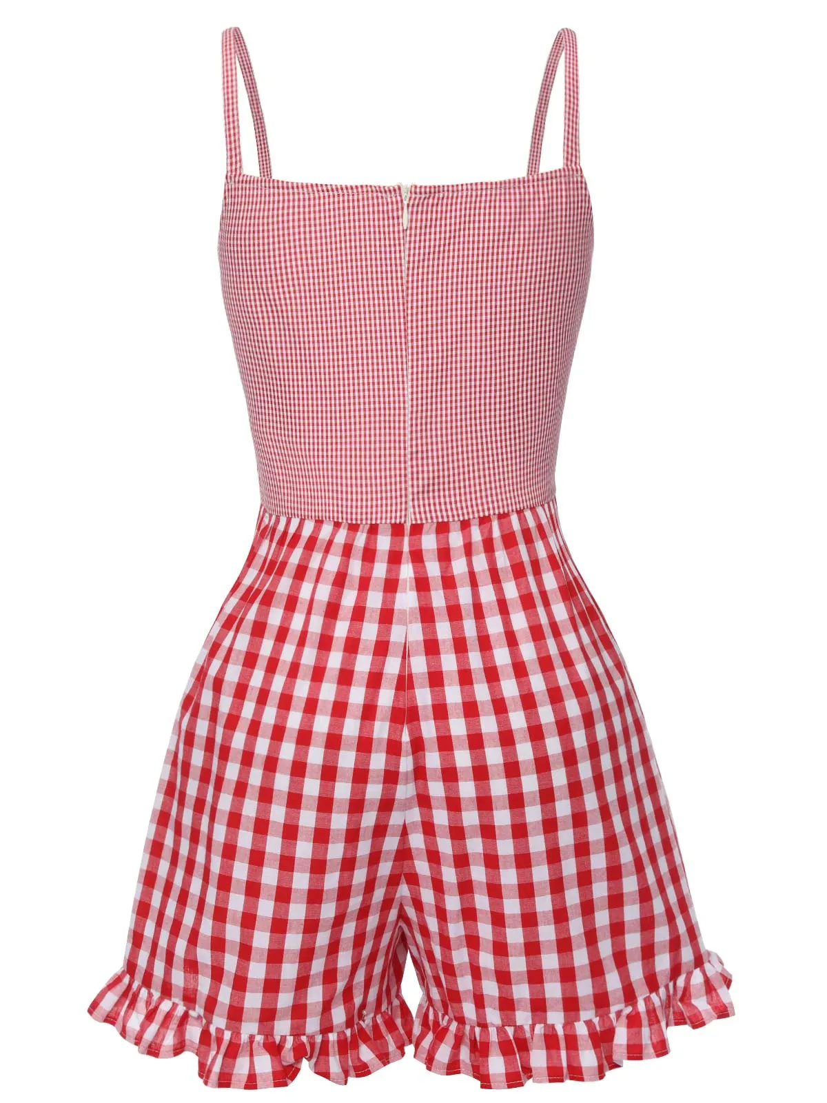 Red 1950s Strawberry Plaid Suspender Romper sold by Retro Stage product image thumbnail 5