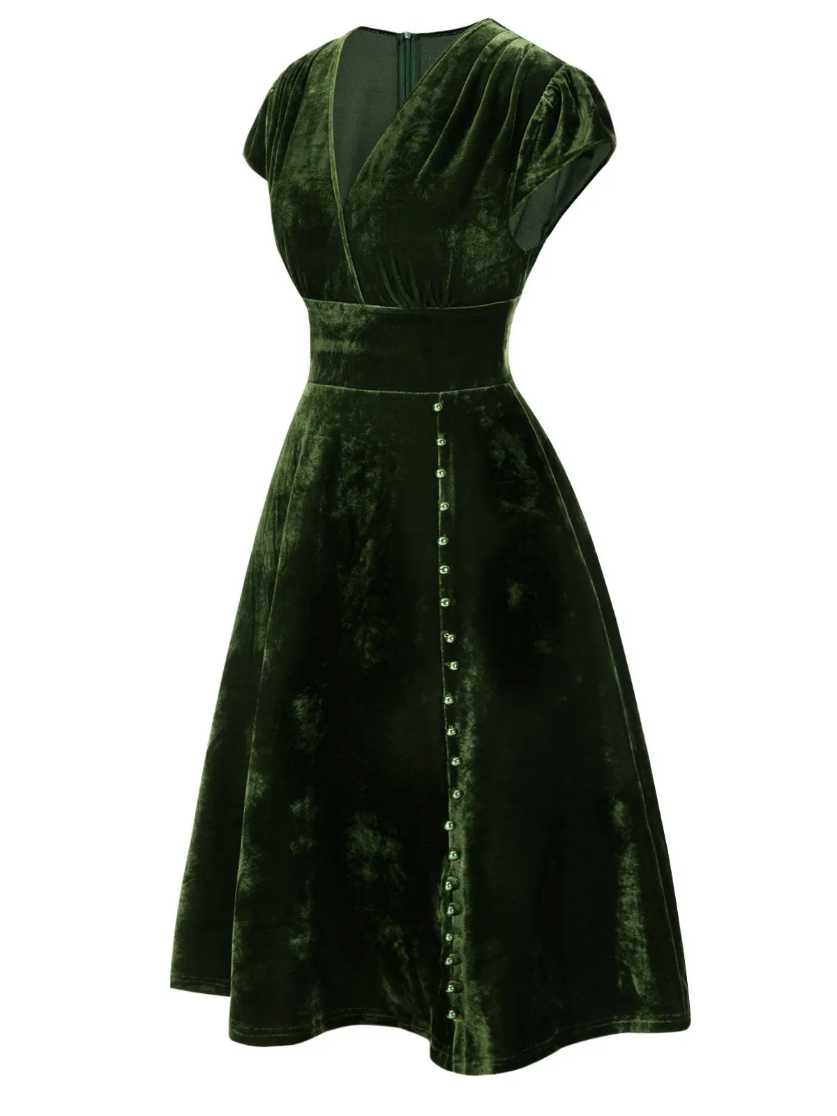 Green 1940s Deep V-Neck Pearl Velvet Dress sold by Retro Stage product image thumbnail 5