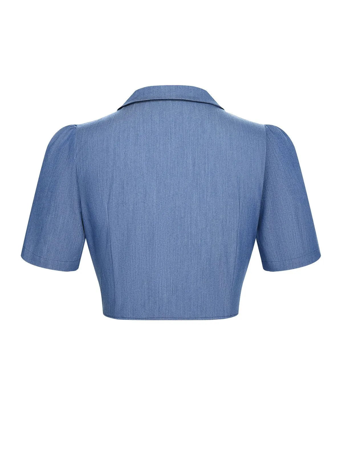 Blue 1950s Solid Waist Tie Lapel Blouse sold by Retro Stage product image thumbnail 5