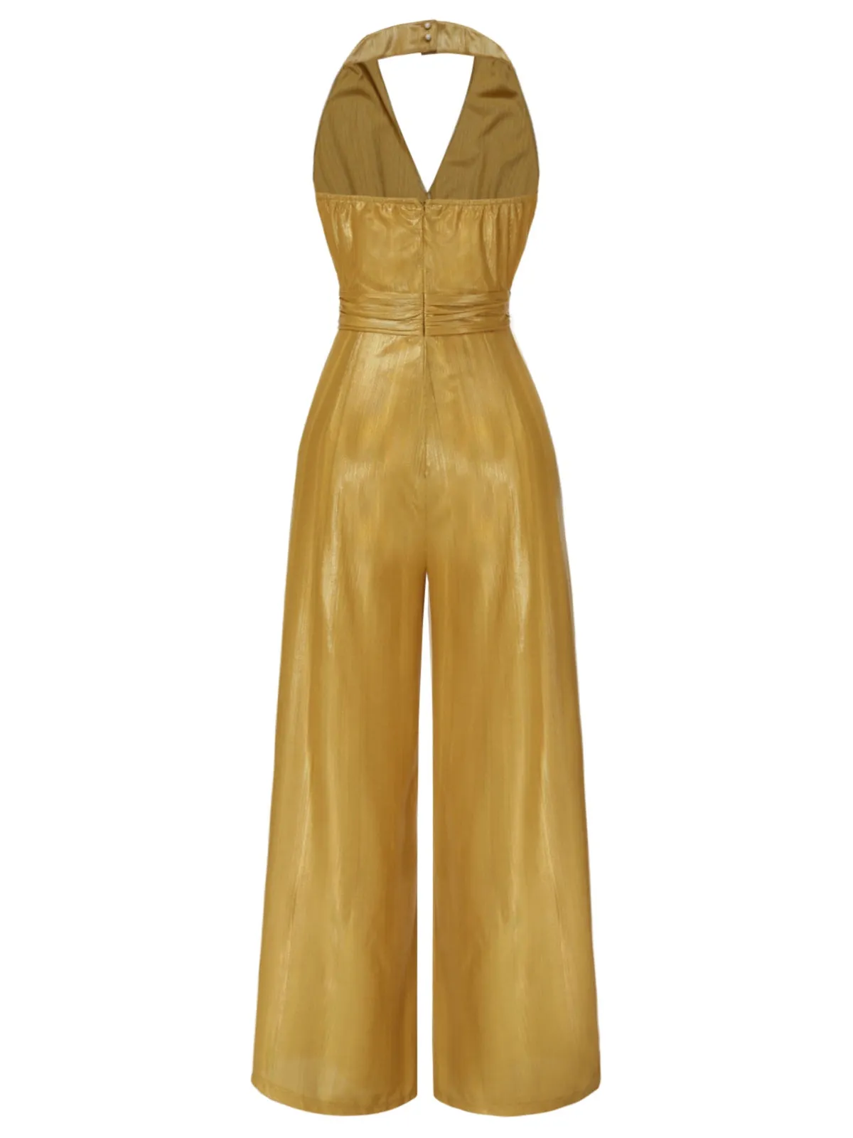 Gold 1970s Solid V-Neck Halter Jumpsuit sold by Retro Stage product image thumbnail 5