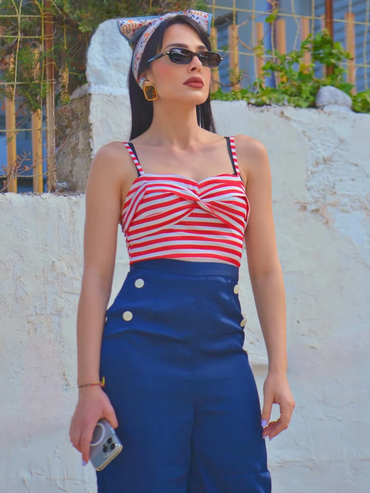 Dark Blue 1930s Spaghetti Strap Stripes Jumpsuit sold by Retro Stage