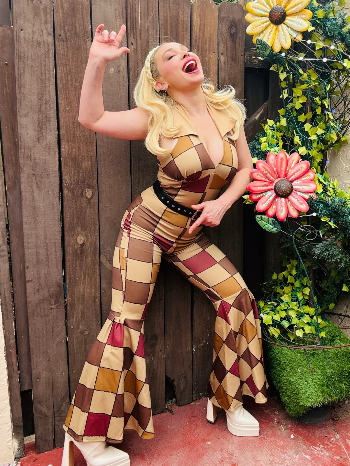 1970s Geometric Pattern Patchwork Halter Jumpsuit sold by Retro Stage