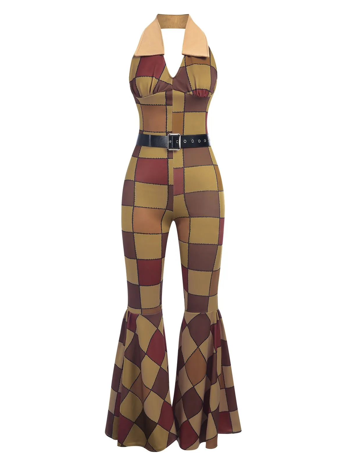 1970s Geometric Pattern Patchwork Halter Jumpsuit sold by Retro Stage product image thumbnail 2
