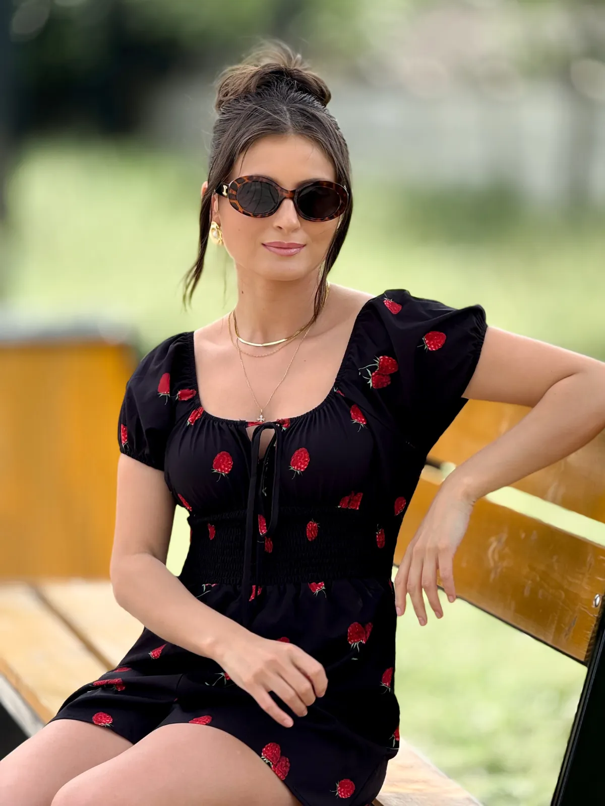 Black 1950s Raspberry Puff Sleeves Romper sold by Retro Stage