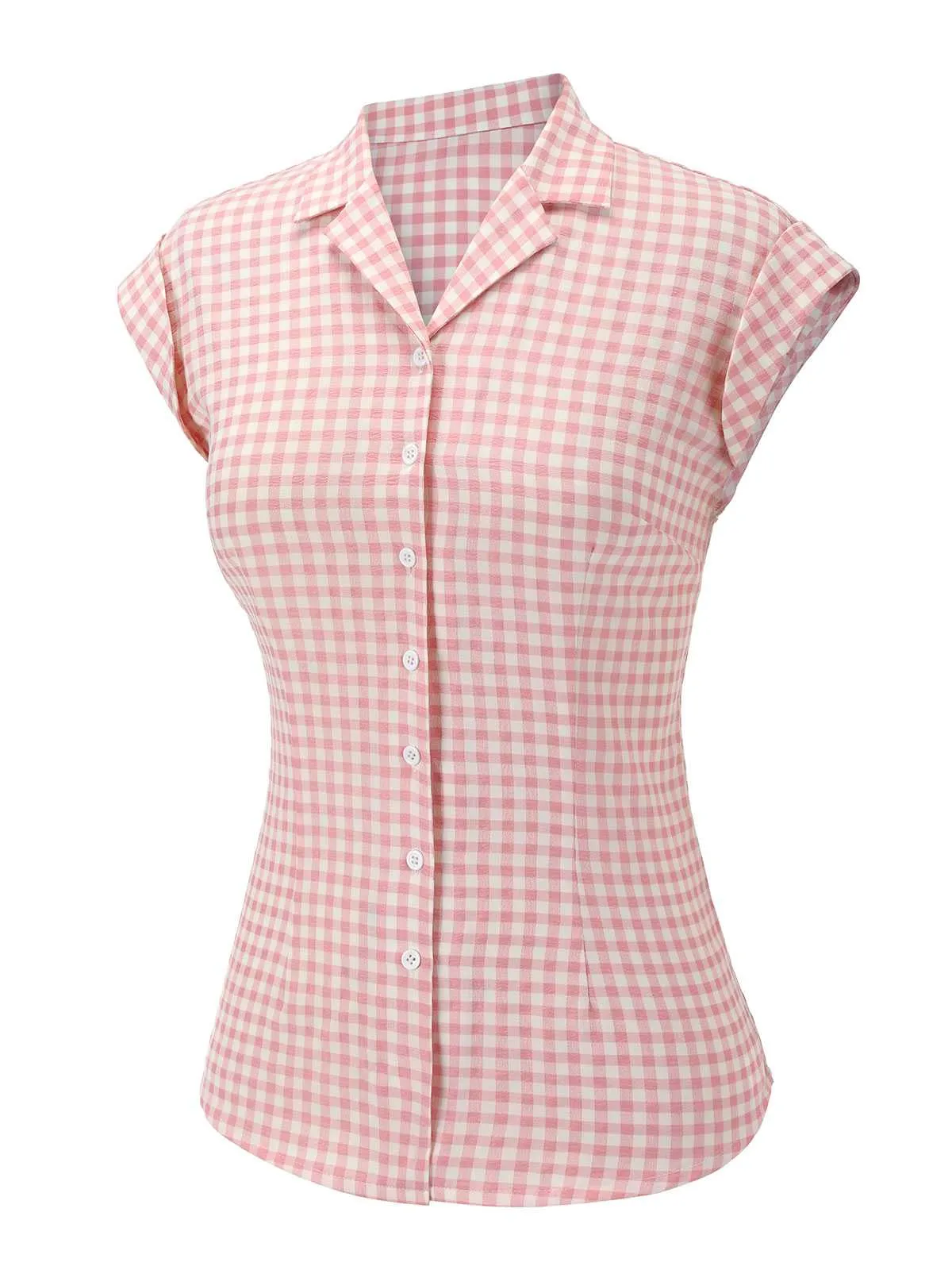 Pink 1950s Gingham Plaid Lapel Shirt sold by Retro Stage product image thumbnail 4