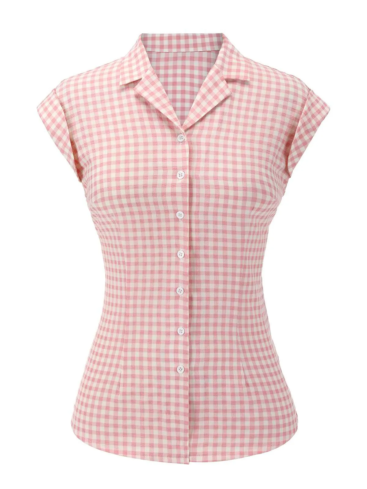 Pink 1950s Gingham Plaid Lapel Shirt sold by Retro Stage product image thumbnail 3