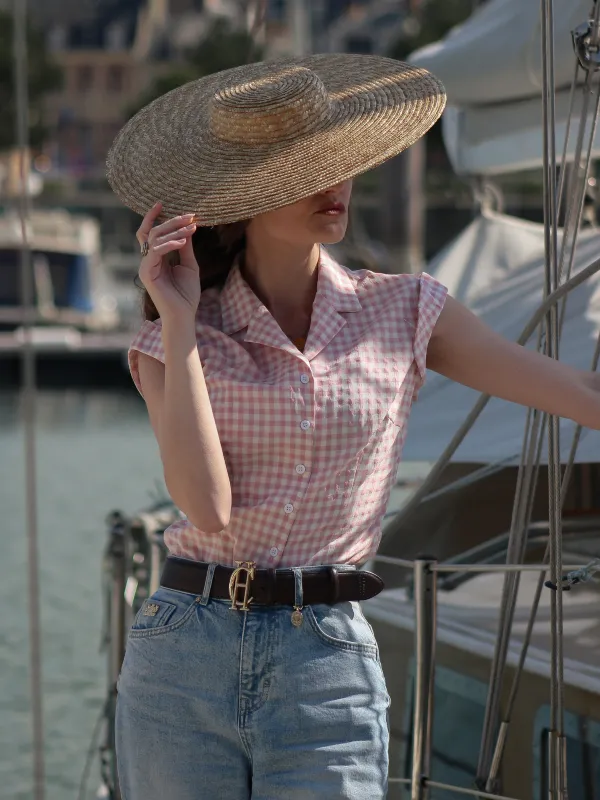 Pink 1950s Gingham Plaid Lapel Shirt sold by Retro Stage