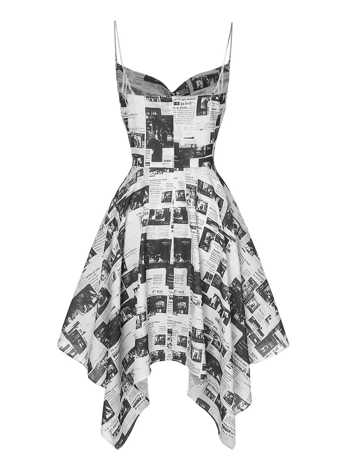 Gray 1970s Spaghetti Straps Cowl Neck Newspaper Dress sold by Retro Stage product image thumbnail 5