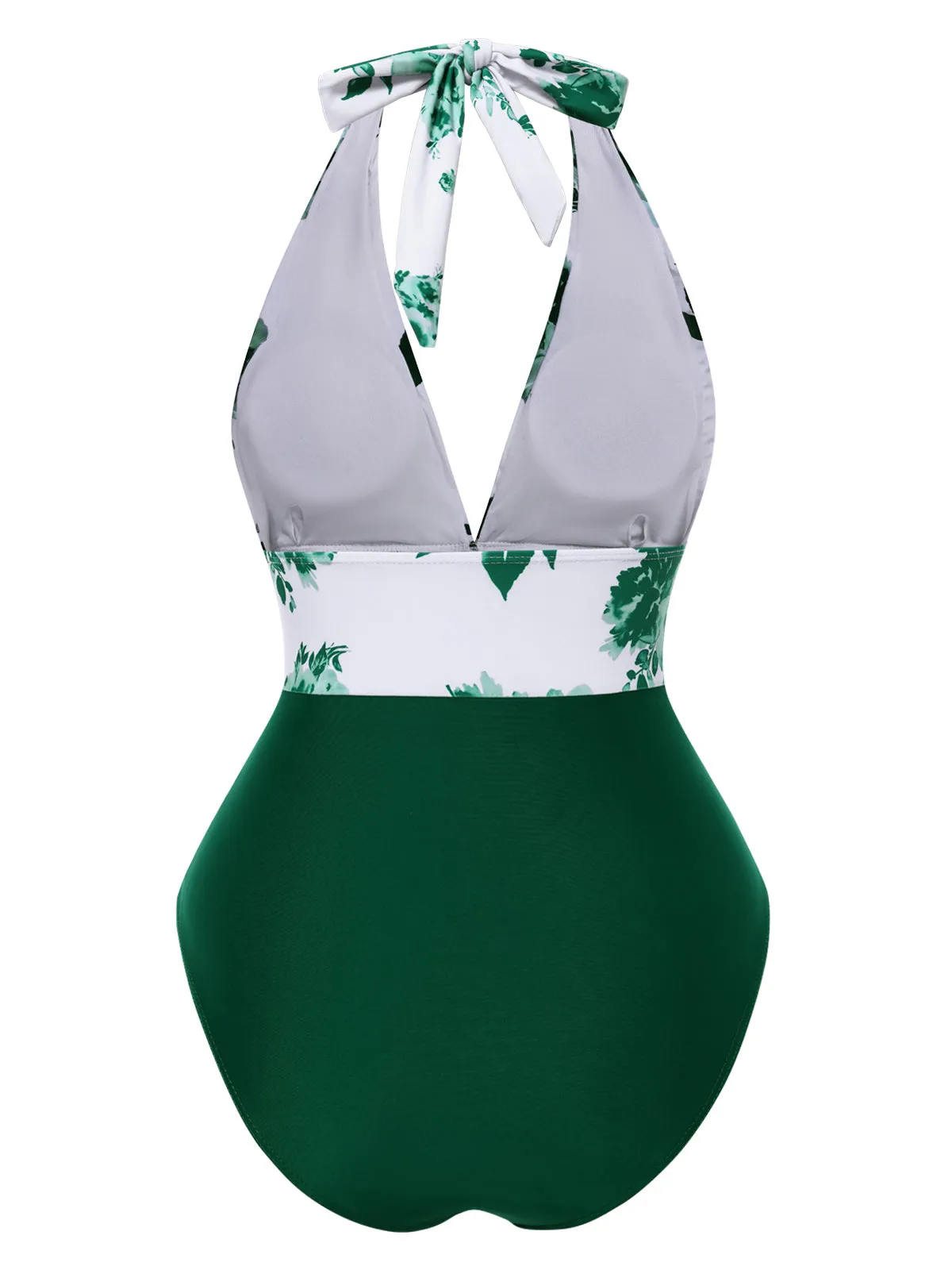 Green 1940s Halter Floral Ruched One-piece Swimsuit sold by Retro Stage product image thumbnail 2