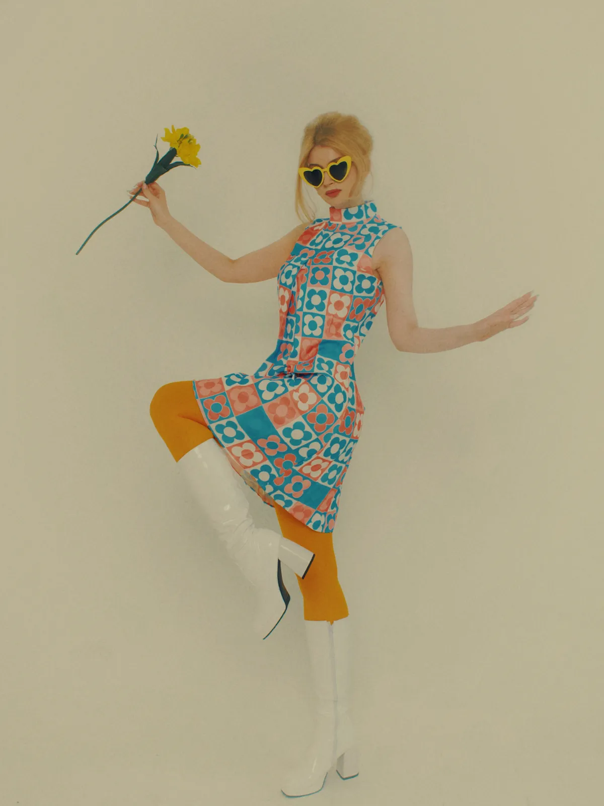 Orange & Blue 1960s Floral Stand Collar Dress sold by Retro Stage product image thumbnail 2