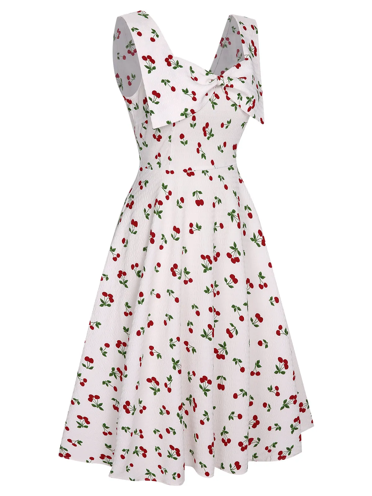 White 1950s Cherry Bow Sweetheart Neck Dress sold by Retro Stage product image thumbnail 4