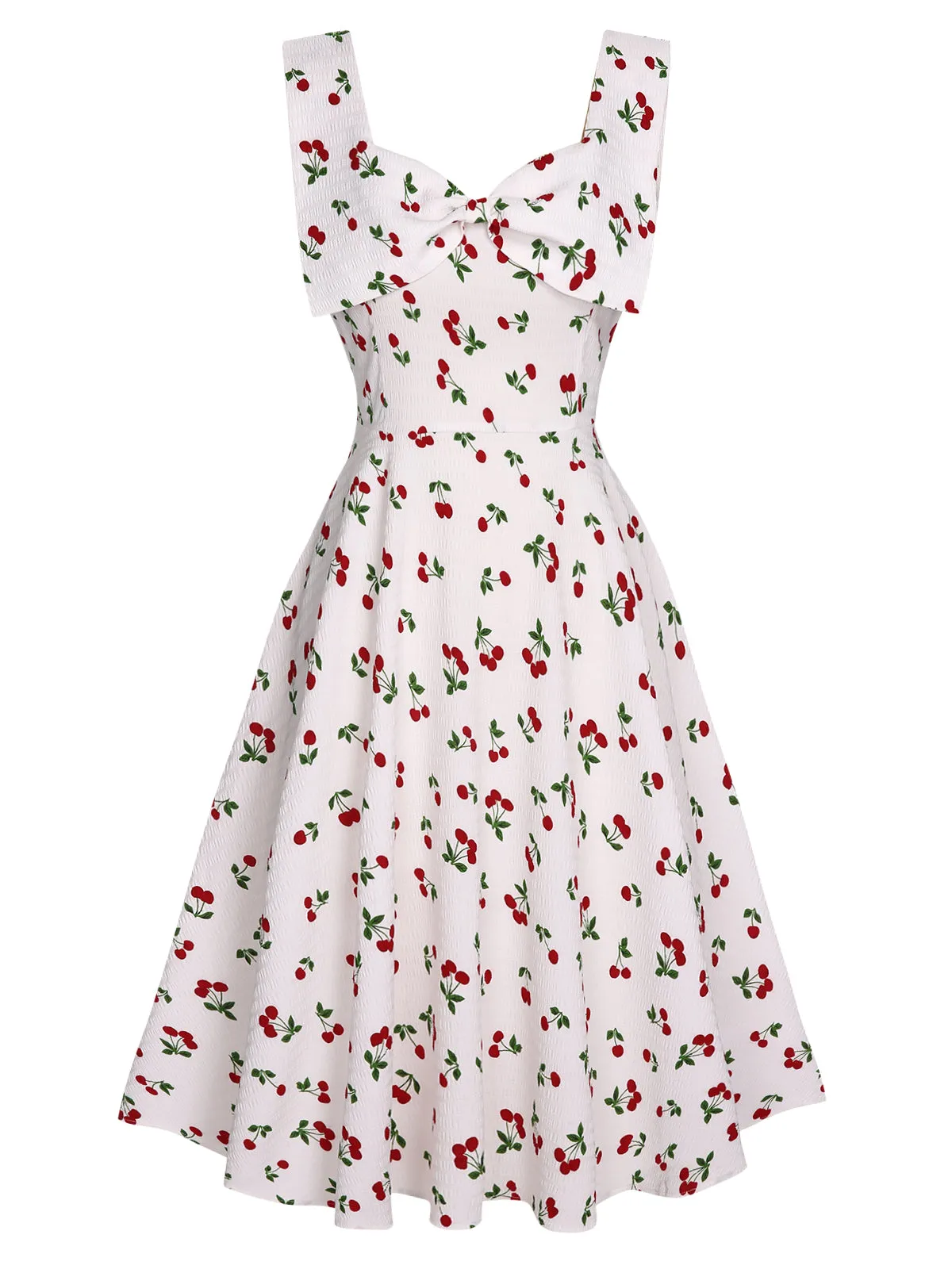 White 1950s Cherry Bow Sweetheart Neck Dress sold by Retro Stage product image thumbnail 3