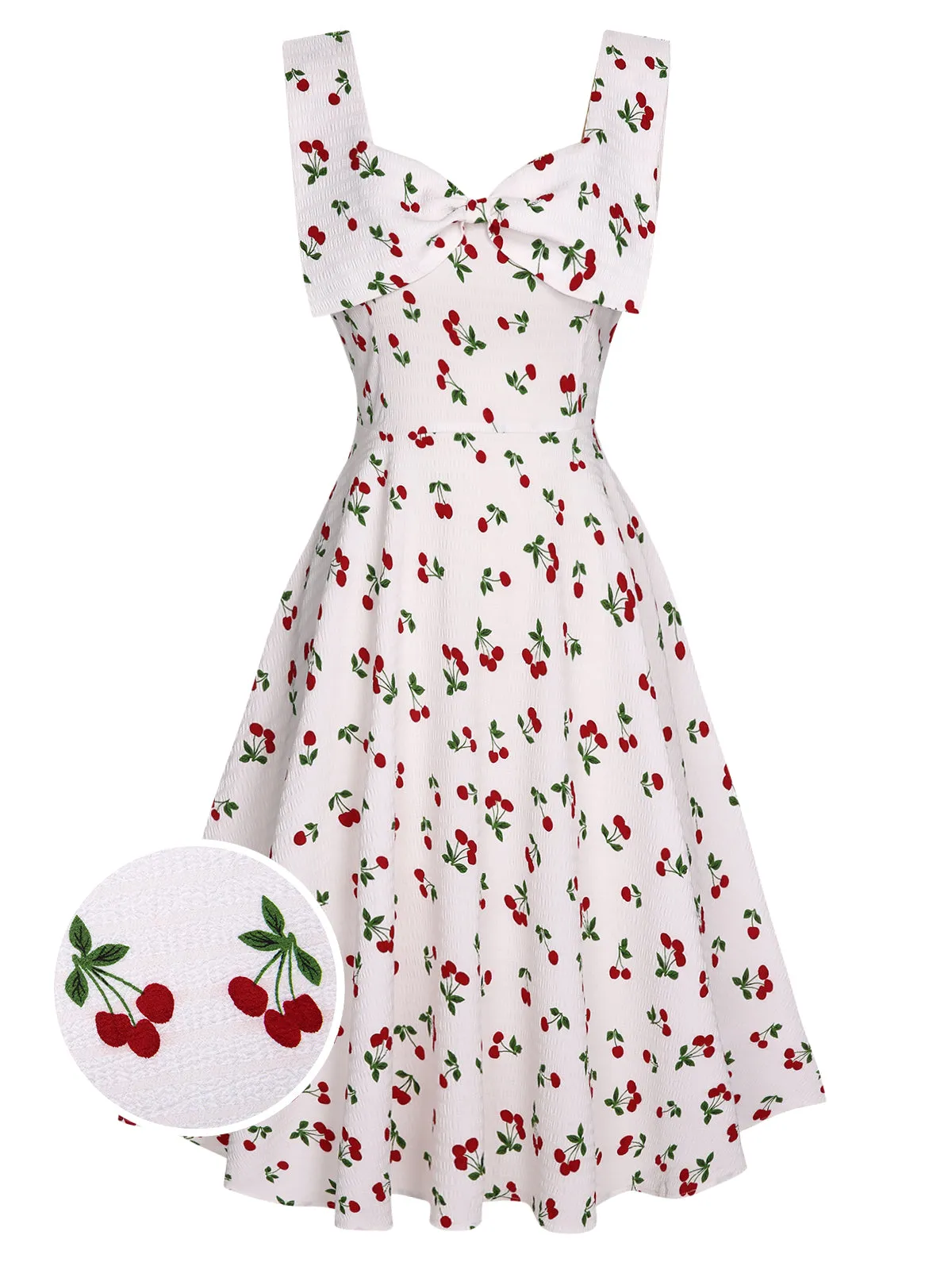 White 1950s Cherry Bow Sweetheart Neck Dress sold by Retro Stage product image thumbnail 3