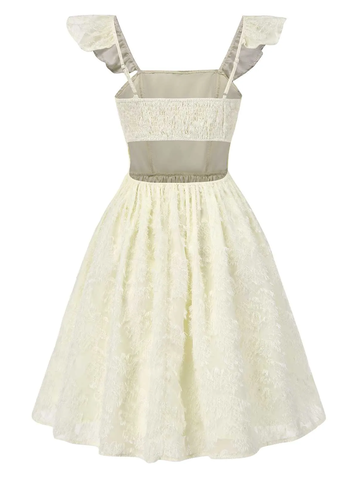 Beige 1950s Strap Square Neck Backless Dress sold by Retro Stage product image thumbnail 2