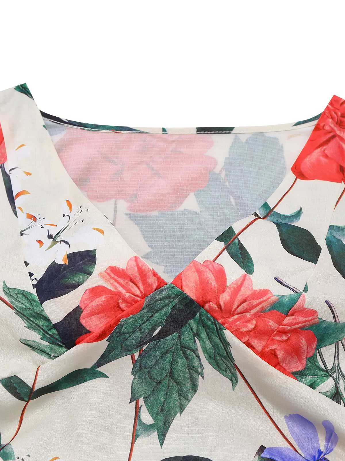 1940s V-Neck Floral Ruched Sleeveless Dress sold by Retro Stage product image thumbnail 5