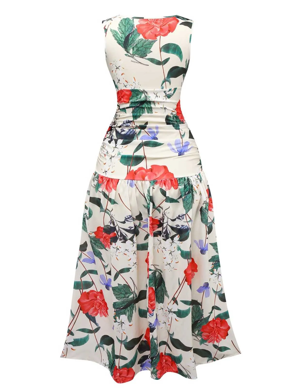 1940s V-Neck Floral Ruched Sleeveless Dress sold by Retro Stage product image thumbnail 2