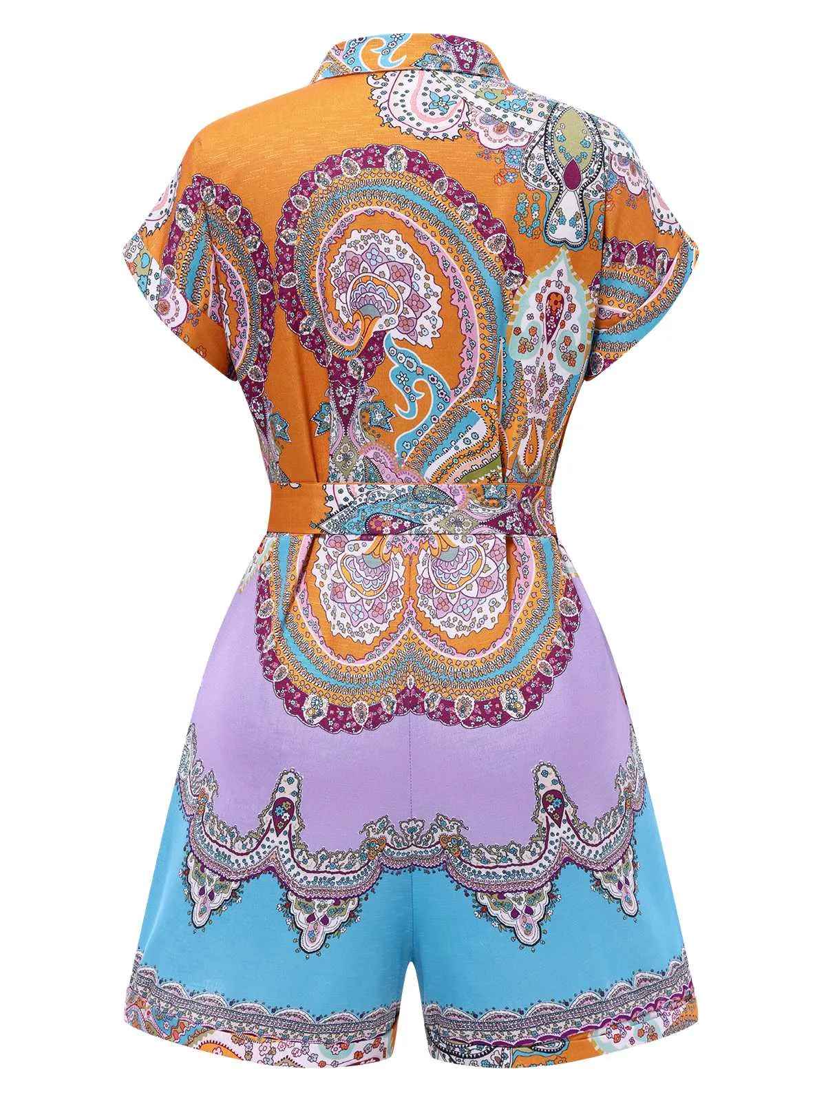 1970s Shirt Neck Paisley Print Belted Romper sold by Retro Stage product image thumbnail 2