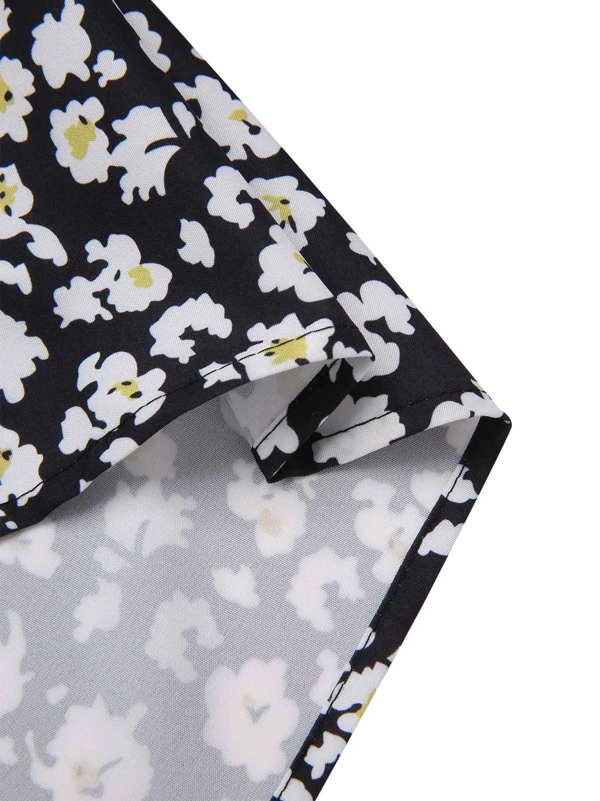 Black 1950s Ditsy Floral V-Neck Lace-Up Dress sold by Retro Stage product image thumbnail 3