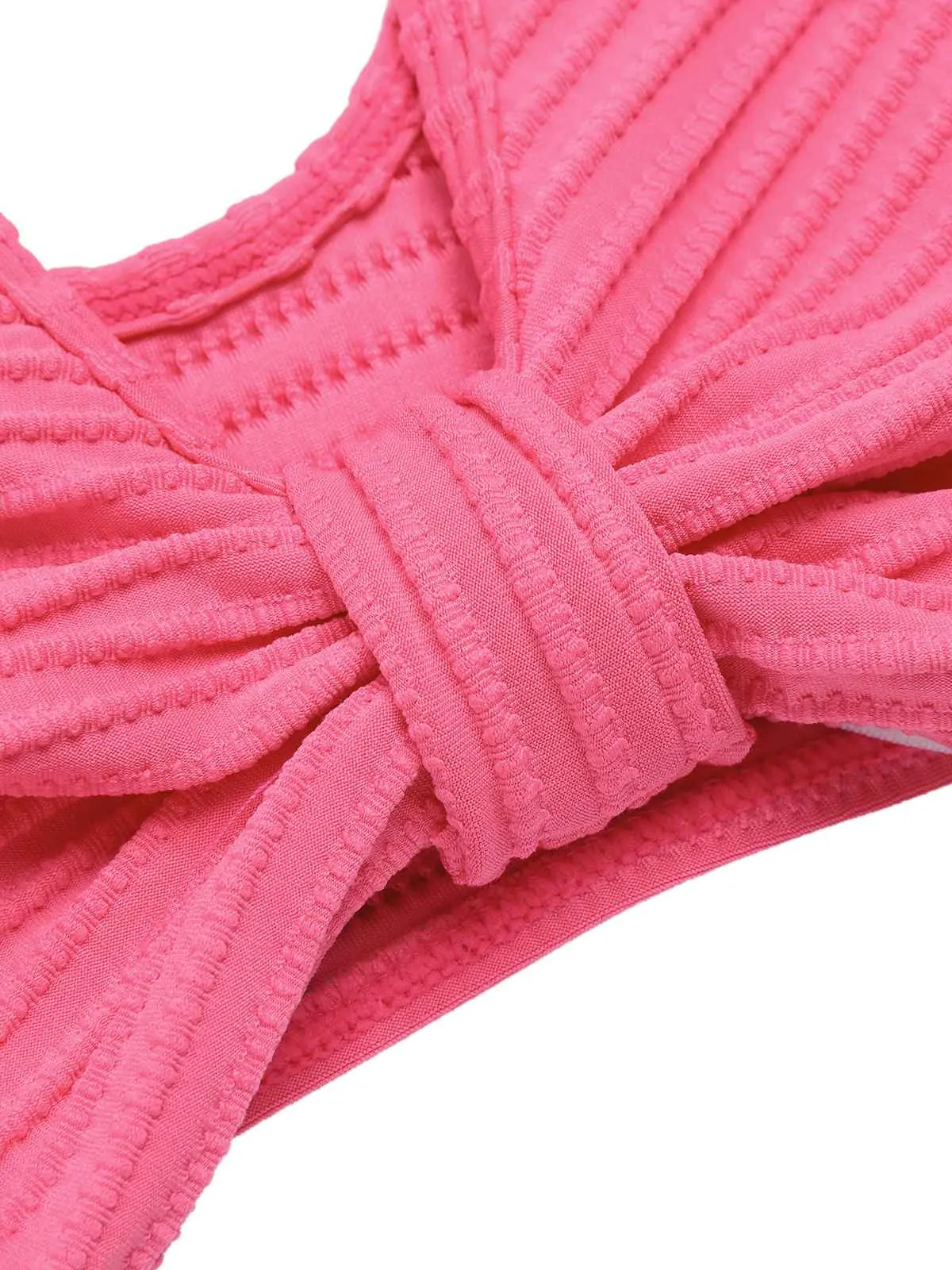 Pink 1940s Solid Ruffles Bow Ruched Bikini Set sold by Retro Stage product image thumbnail 3