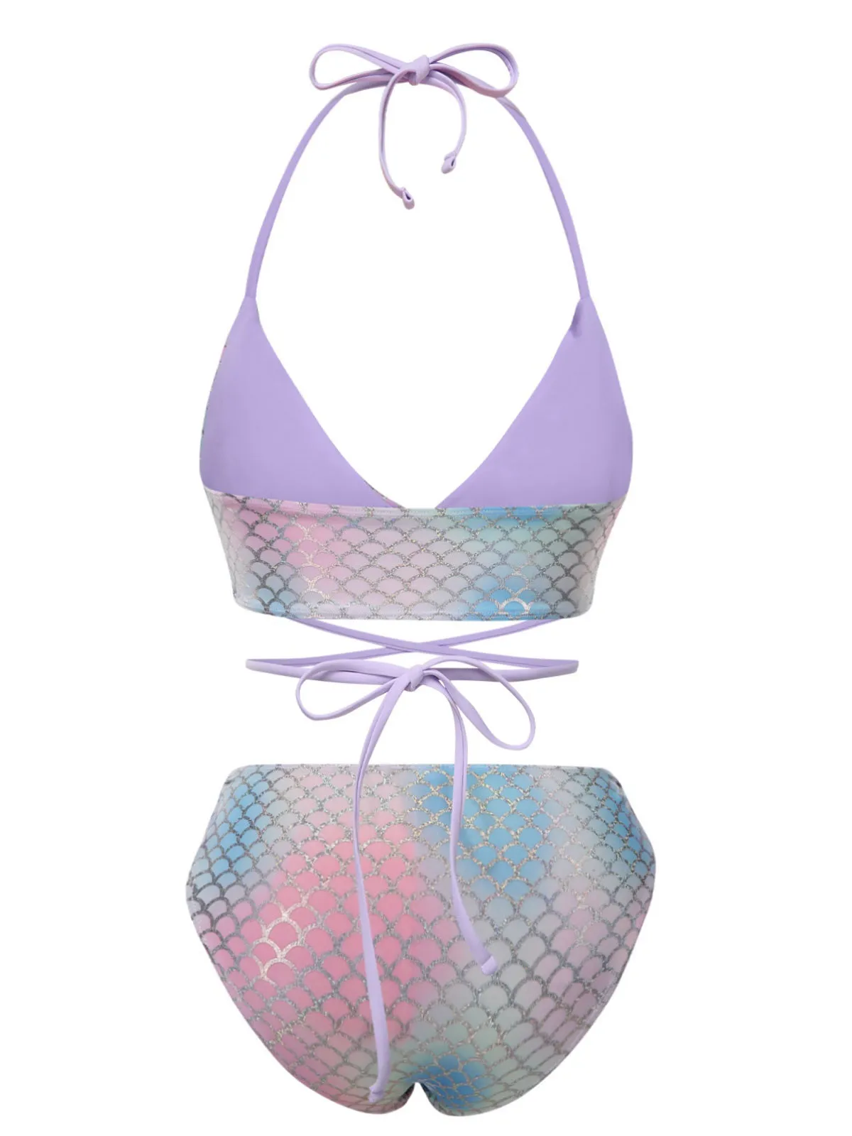 Multicolor 1970s Mermaid Scales Halter Lace-Up Bikini Set sold by Retro Stage product image thumbnail 2