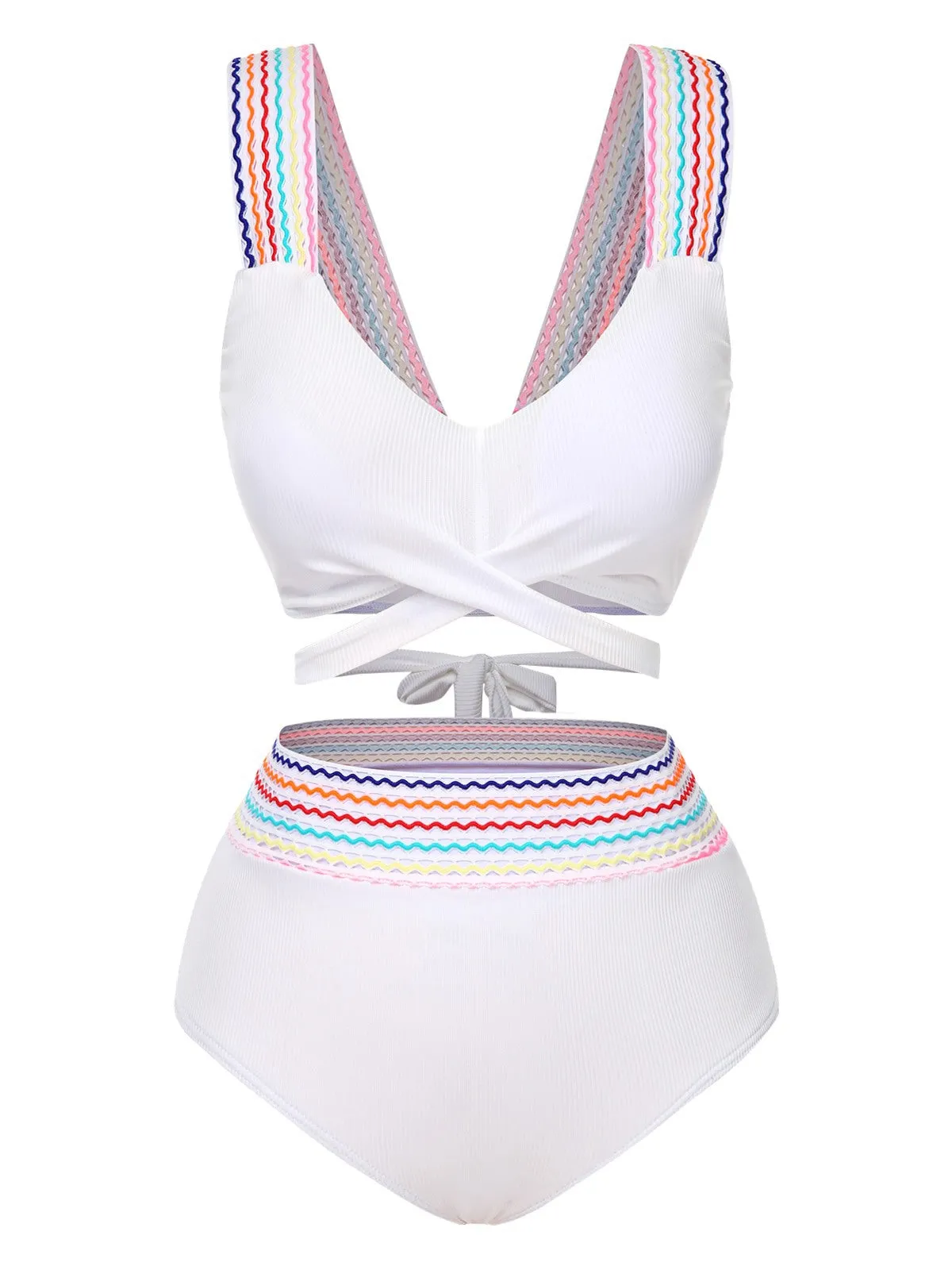 1940s Rainbow Lace-Up Patchwork Strap Bikini Set sold by Retro Stage product image thumbnail 4