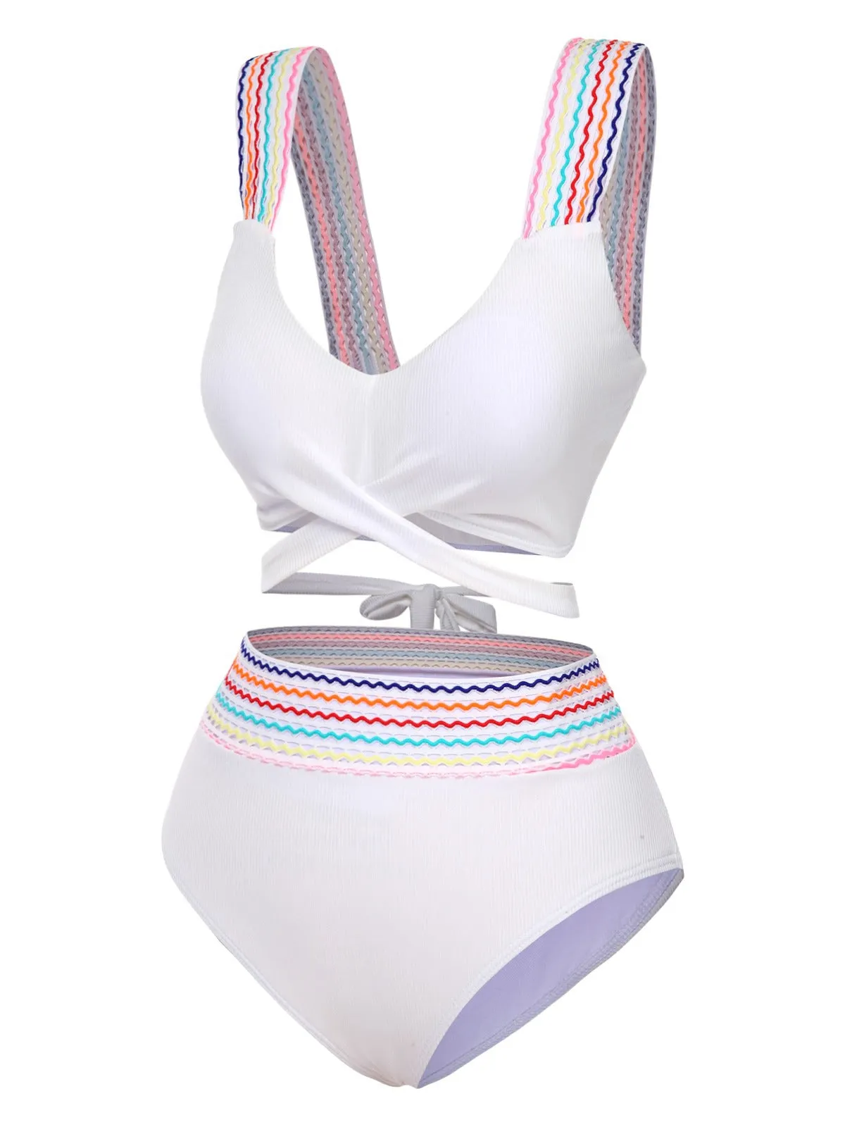 1940s Rainbow Lace-Up Patchwork Strap Bikini Set sold by Retro Stage product image thumbnail 5