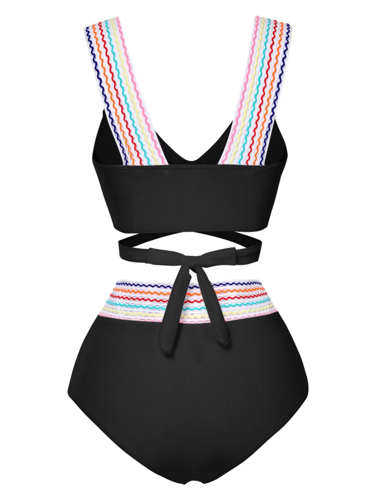 1940s Rainbow Lace-Up Patchwork Strap Bikini Set sold by Retro Stage product image thumbnail 3