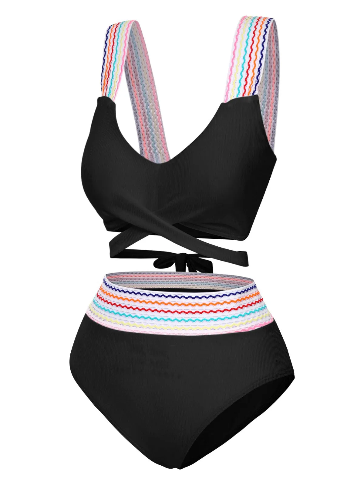 1940s Rainbow Lace-Up Patchwork Strap Bikini Set sold by Retro Stage product image thumbnail 2
