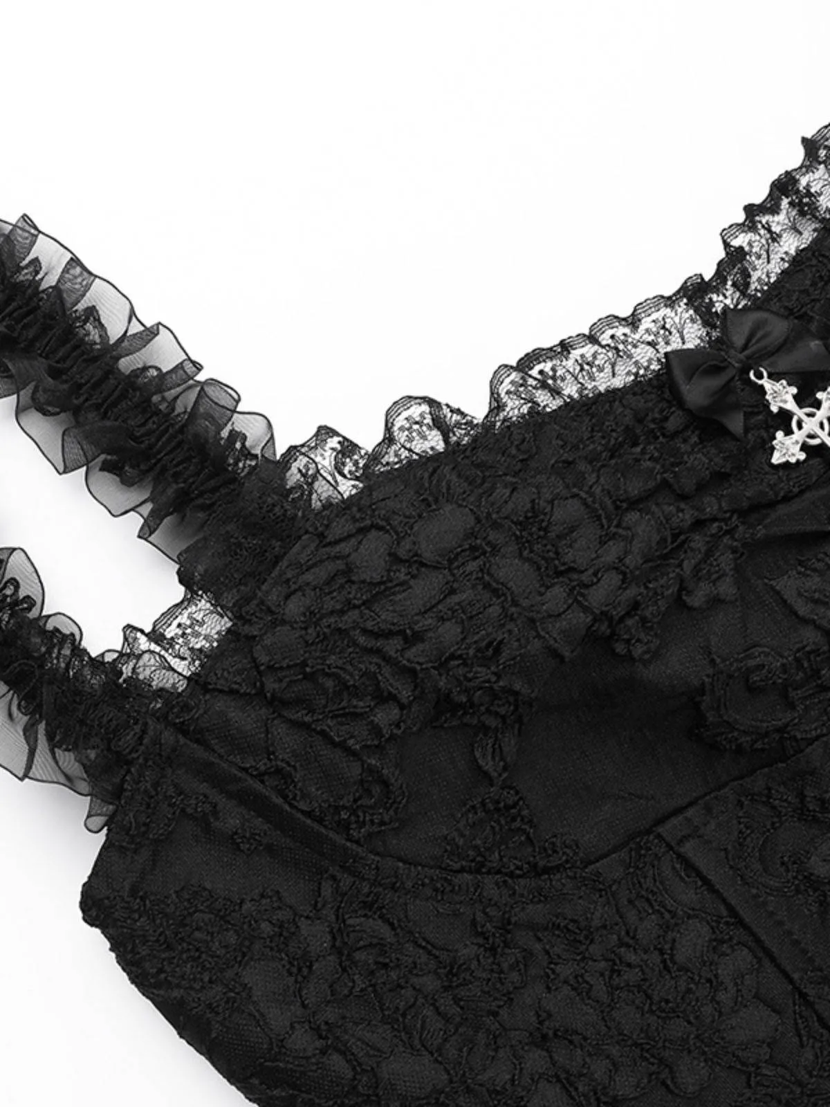Black 1950s Square Neck Lace Print Cross Bubble Dress sold by Retro Stage product image thumbnail 5