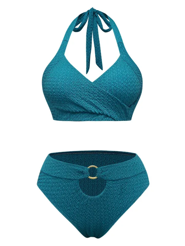 Green 1930s Cut-out Halter Lace-up Bikini Set sold by Retro Stage