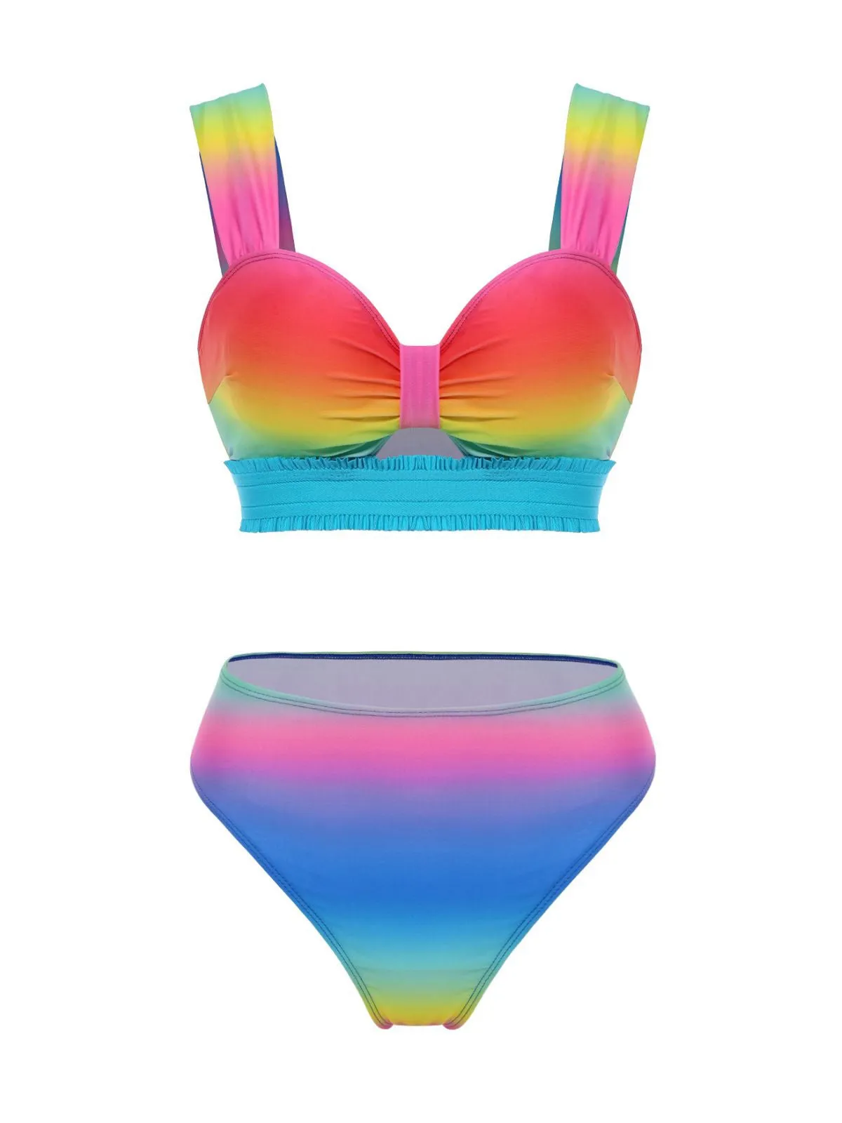 Multicolor 1960s Rainbow Gradient Ruched Bikini Set & Cover-Up sold by Retro Stage product image thumbnail 2