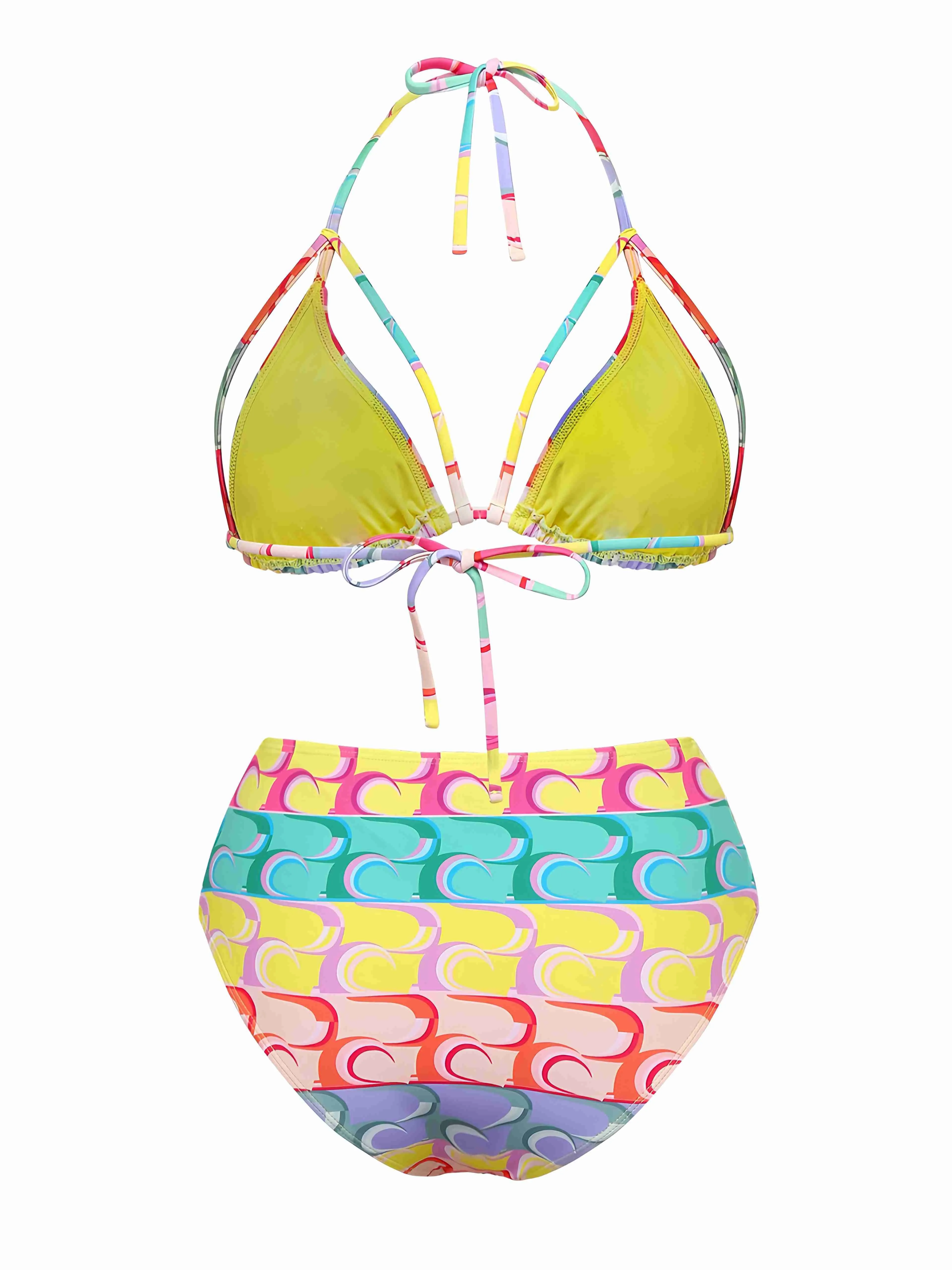 Multicolor 1960s Lace-up Rainbow Halter Bikini Set sold by Retro Stage product image thumbnail 2