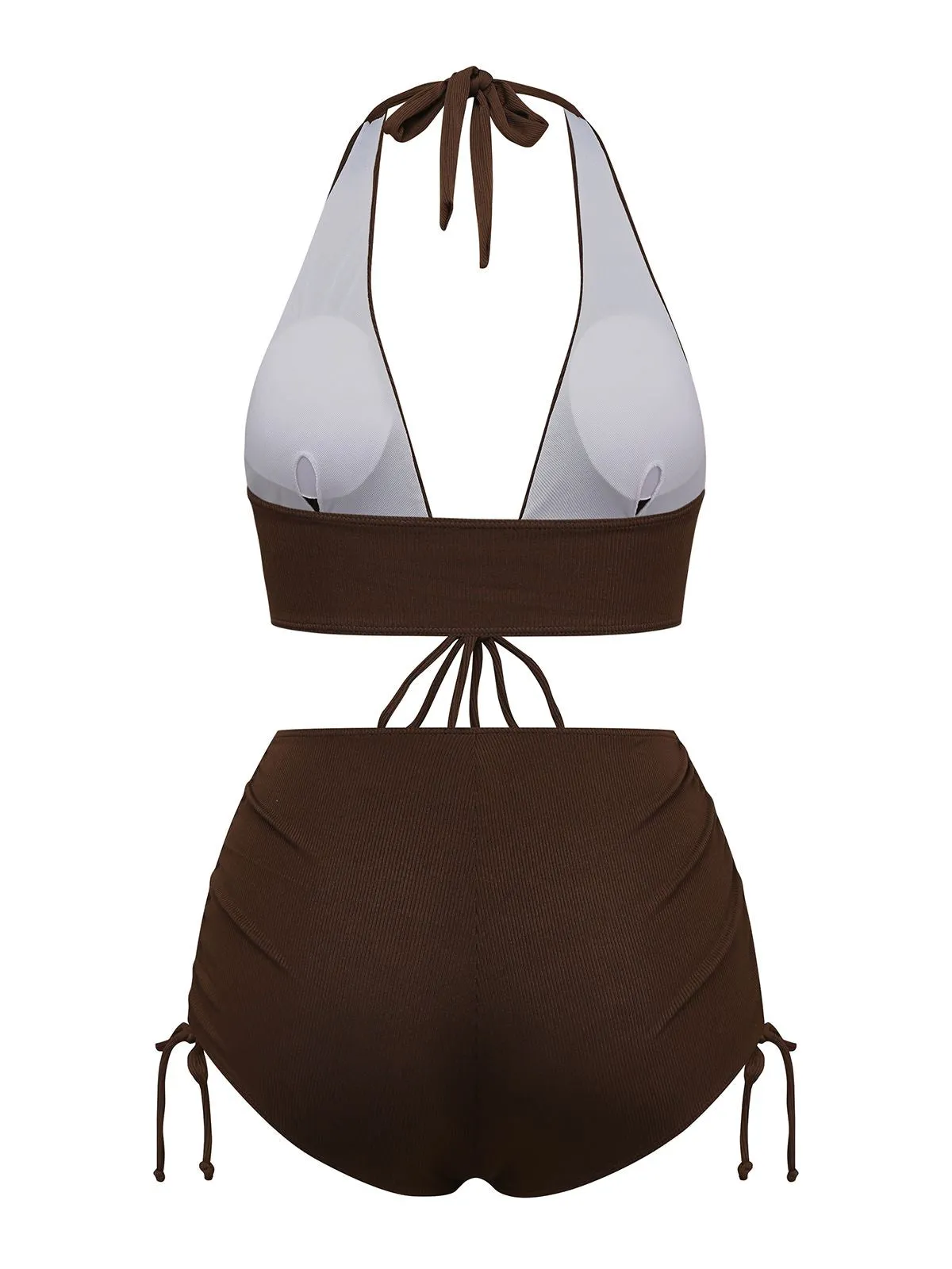 Brown 1950s Solid Deep V-Neck Halter Bikini Set sold by Retro Stage product image thumbnail 2