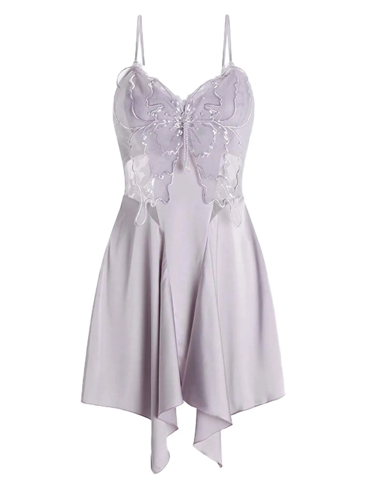 Lavender 1970s Lace Patchwork Stitching Butterfly Nightgown sold by Retro Stage product image thumbnail 3