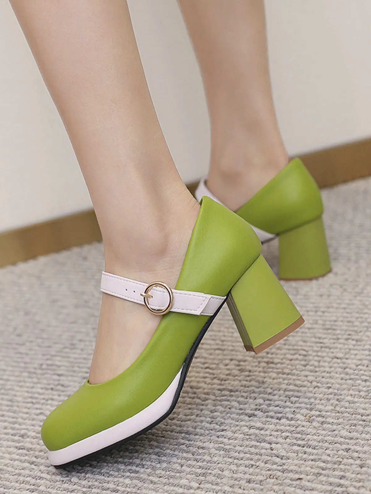 Vintage PU Round Toe Mary Janes Chunky Heels sold by Retro Stage product image thumbnail 5