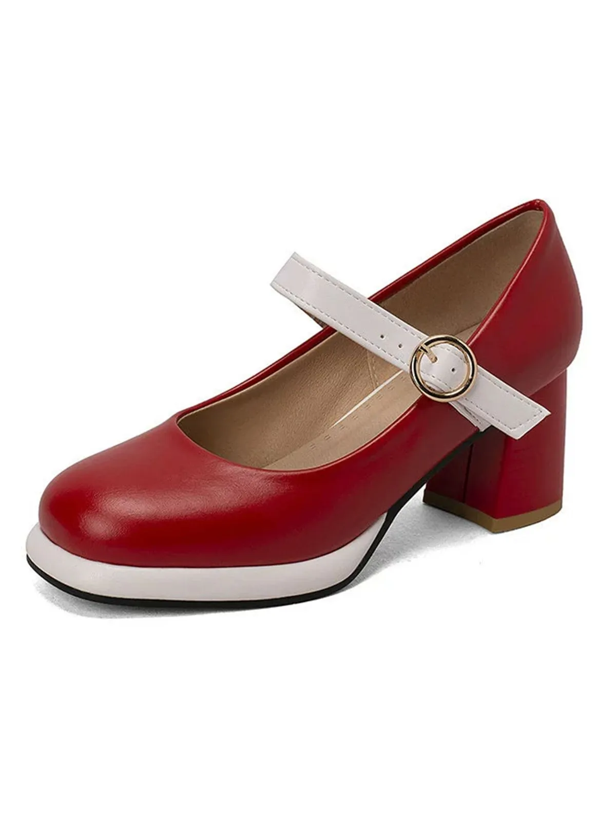 Vintage PU Round Toe Mary Janes Chunky Heels sold by Retro Stage product image thumbnail 2
