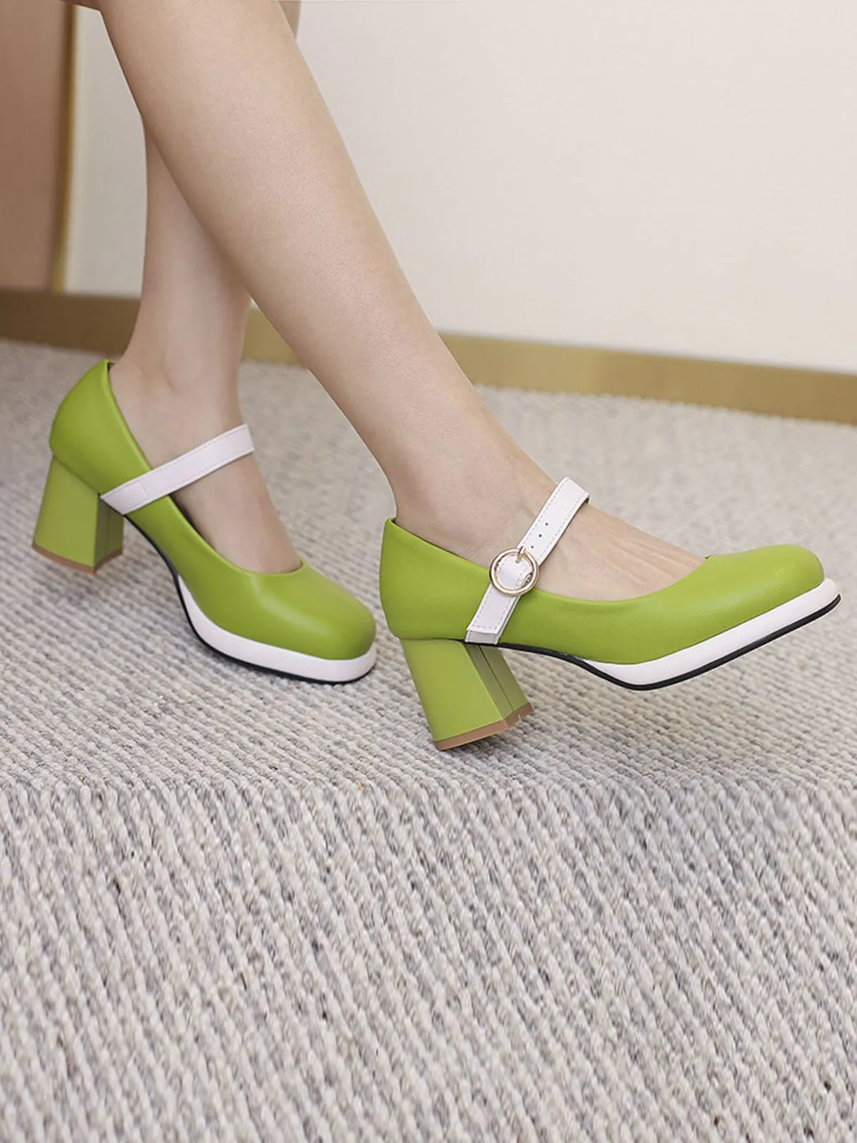 Vintage PU Round Toe Mary Janes Chunky Heels sold by Retro Stage product image thumbnail 4