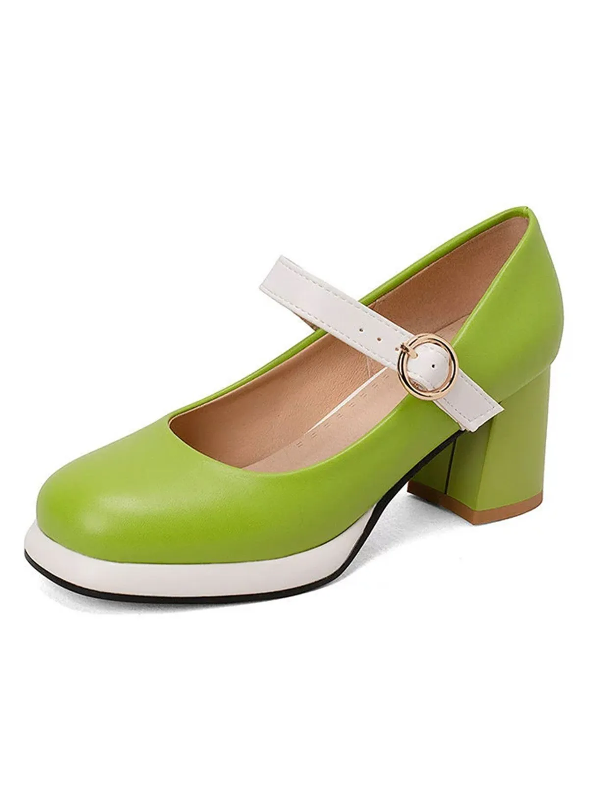 Vintage PU Round Toe Mary Janes Chunky Heels sold by Retro Stage product image thumbnail 3