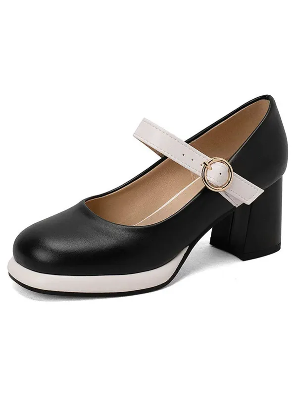 Vintage PU Round Toe Mary Janes Chunky Heels sold by Retro Stage