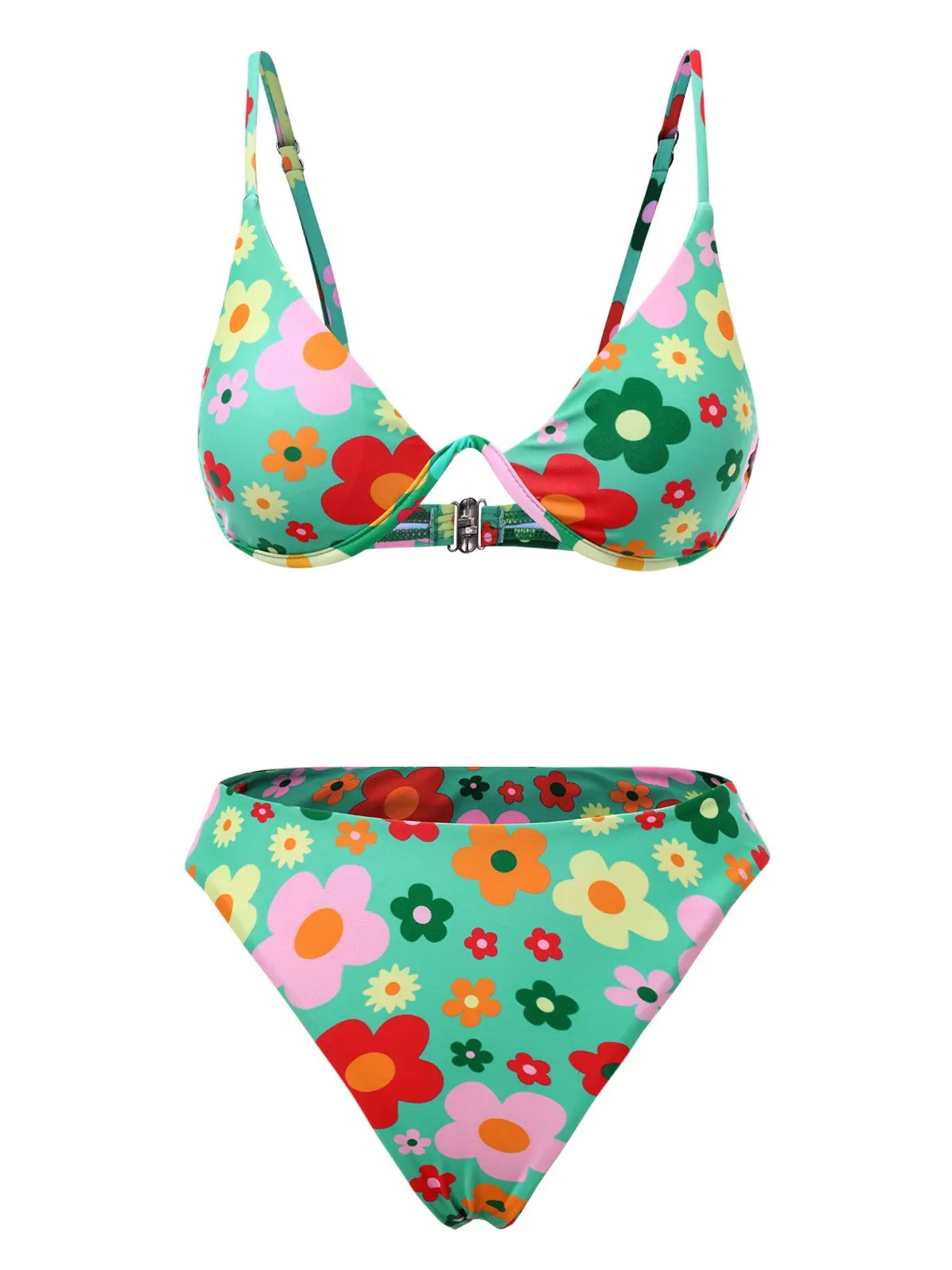 Green 1950s Cartoon Floral Bikini Set sold by Retro Stage