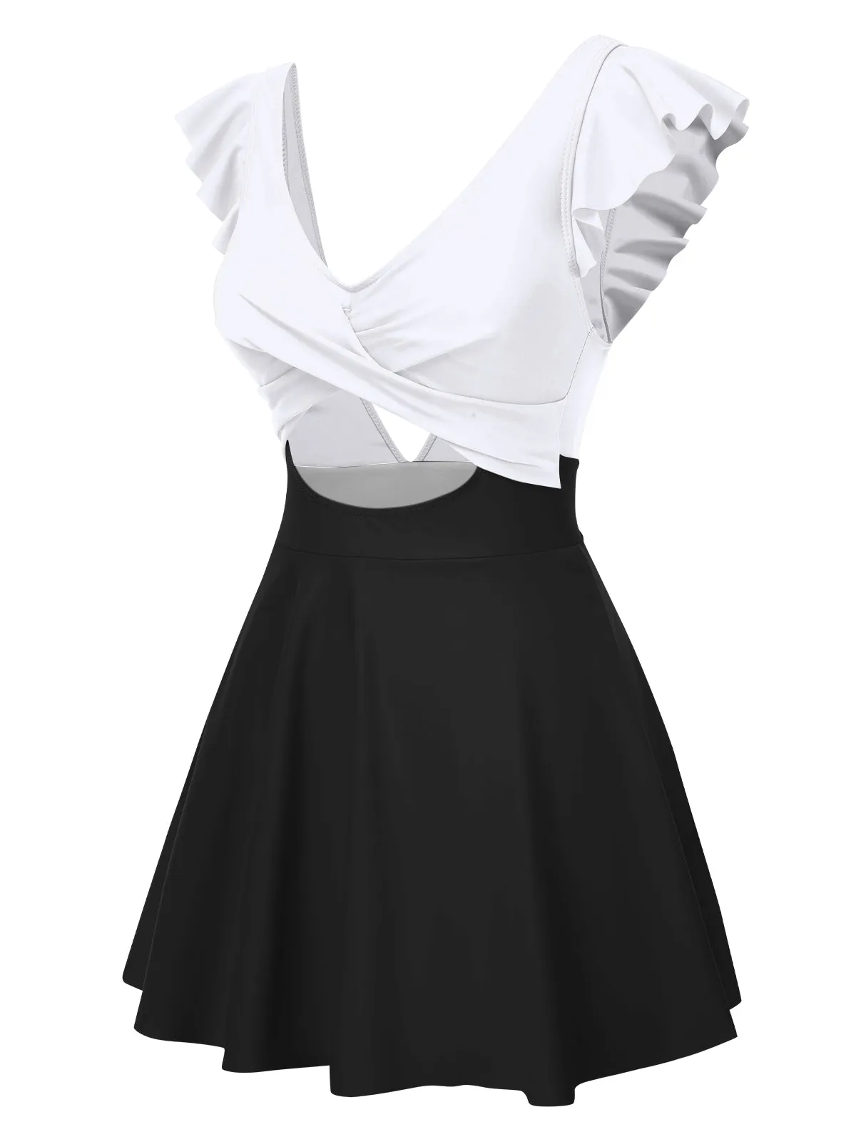 1930s Solid Ruffles Cut-Out Patchwork Swimdress sold by Retro Stage product image thumbnail 2