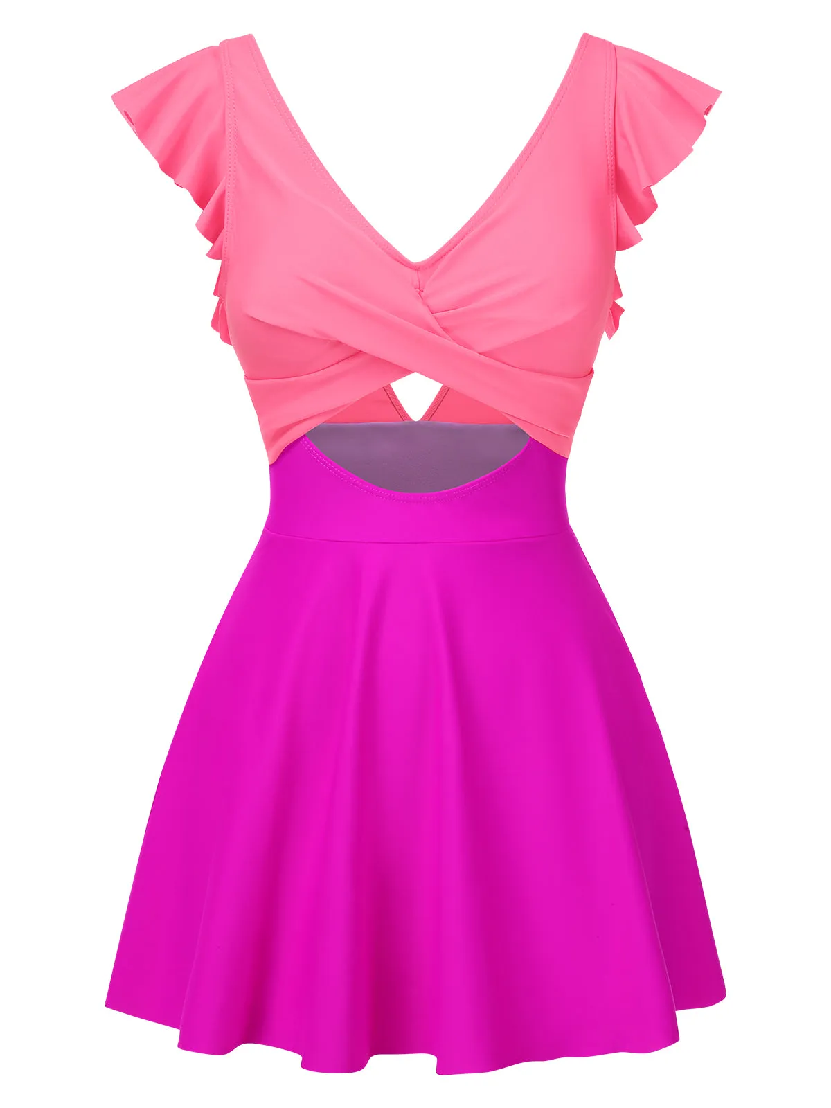 1930s Solid Ruffles Cut-Out Patchwork Swimdress sold by Retro Stage product image thumbnail 4