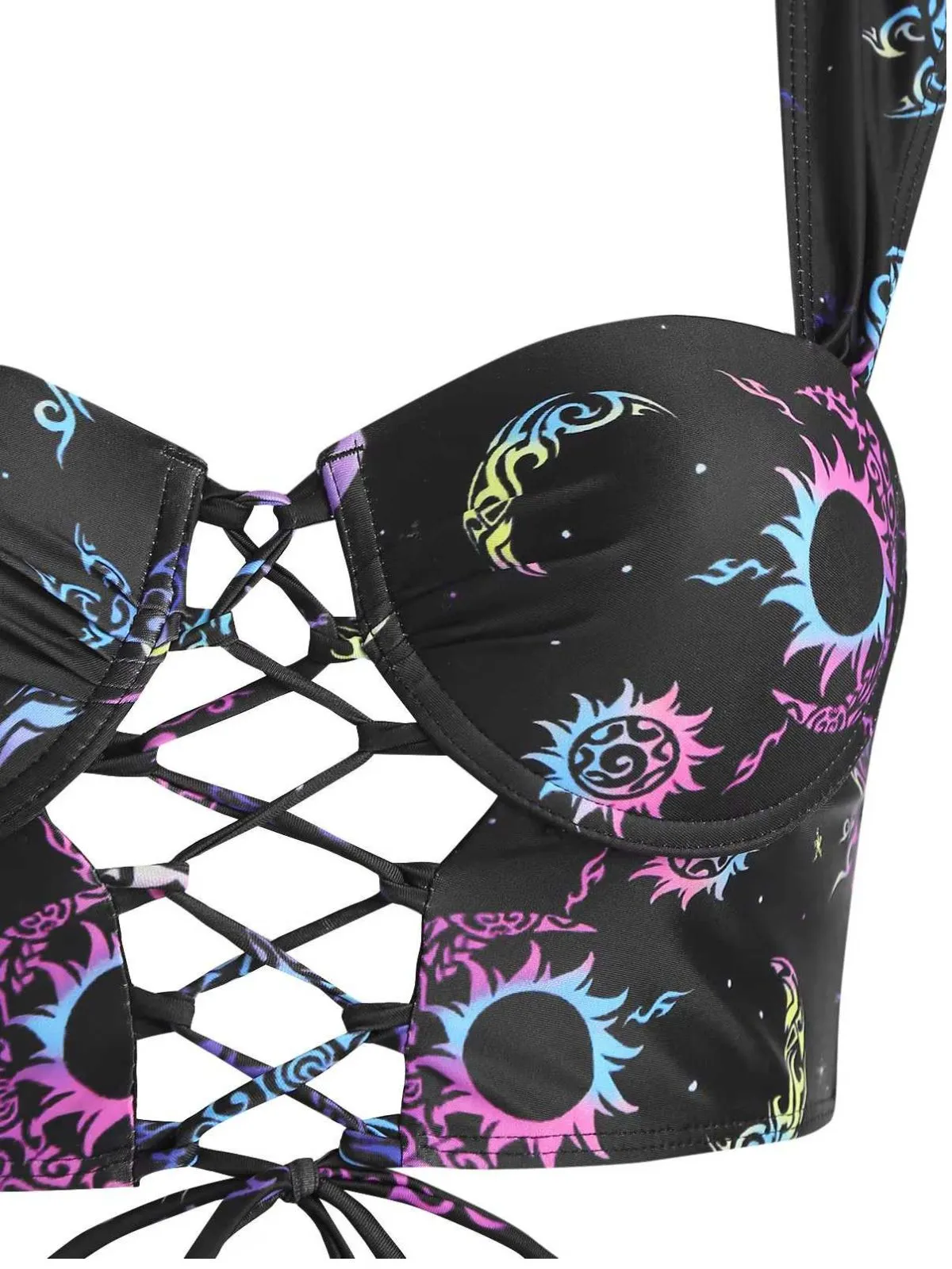 Black 1980s Strap Neon Nebula Print Gothic Bikini sold by Retro Stage product image thumbnail 4