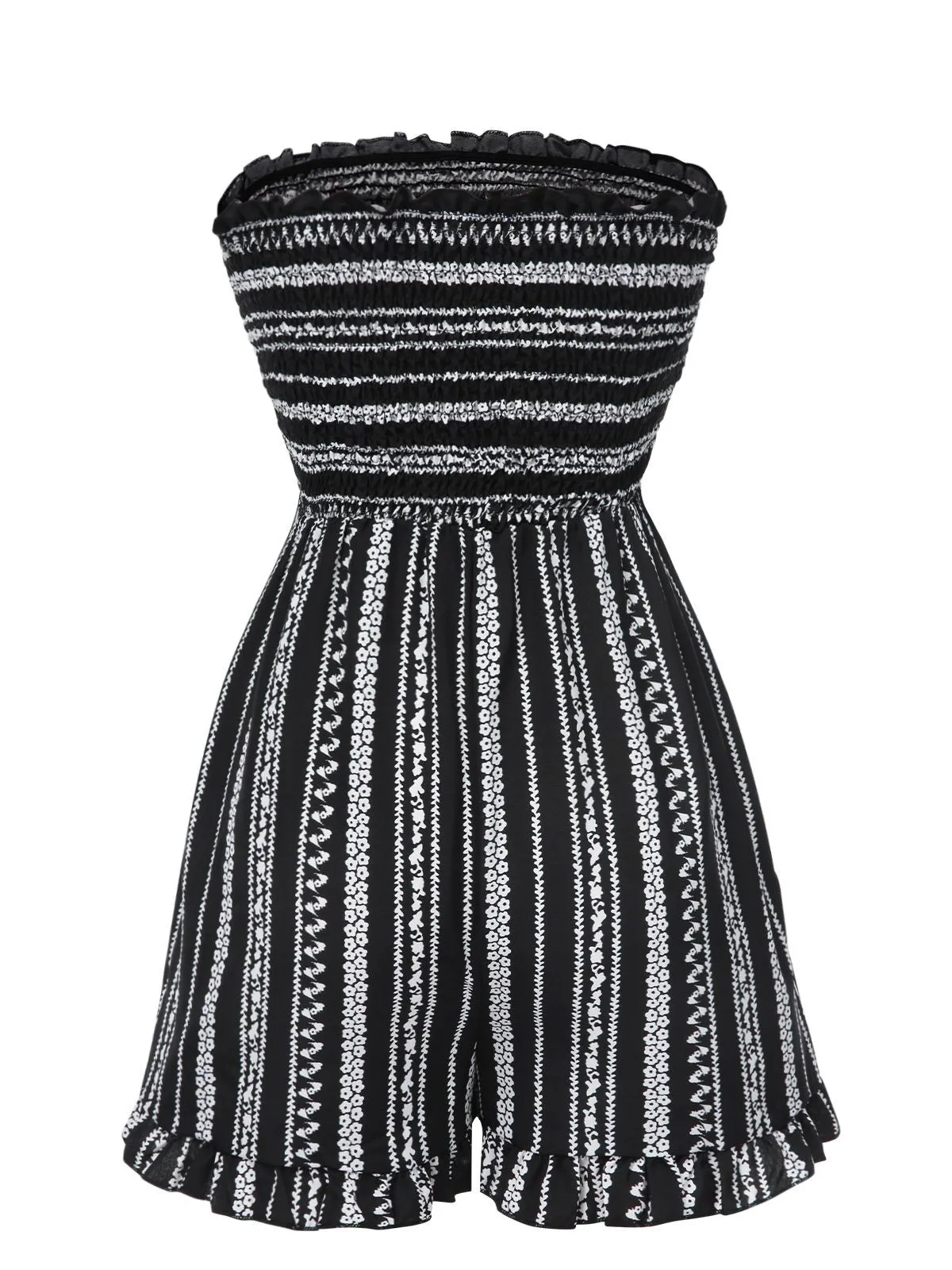 Black 1970s Boho Striped Strapless Romper sold by Retro Stage product image thumbnail 2