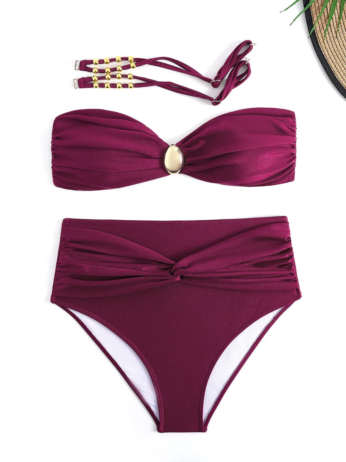 1950s Spaghetti Strap Jewel High-Waist Solid Bikini Set sold by Retro Stage product image thumbnail 4