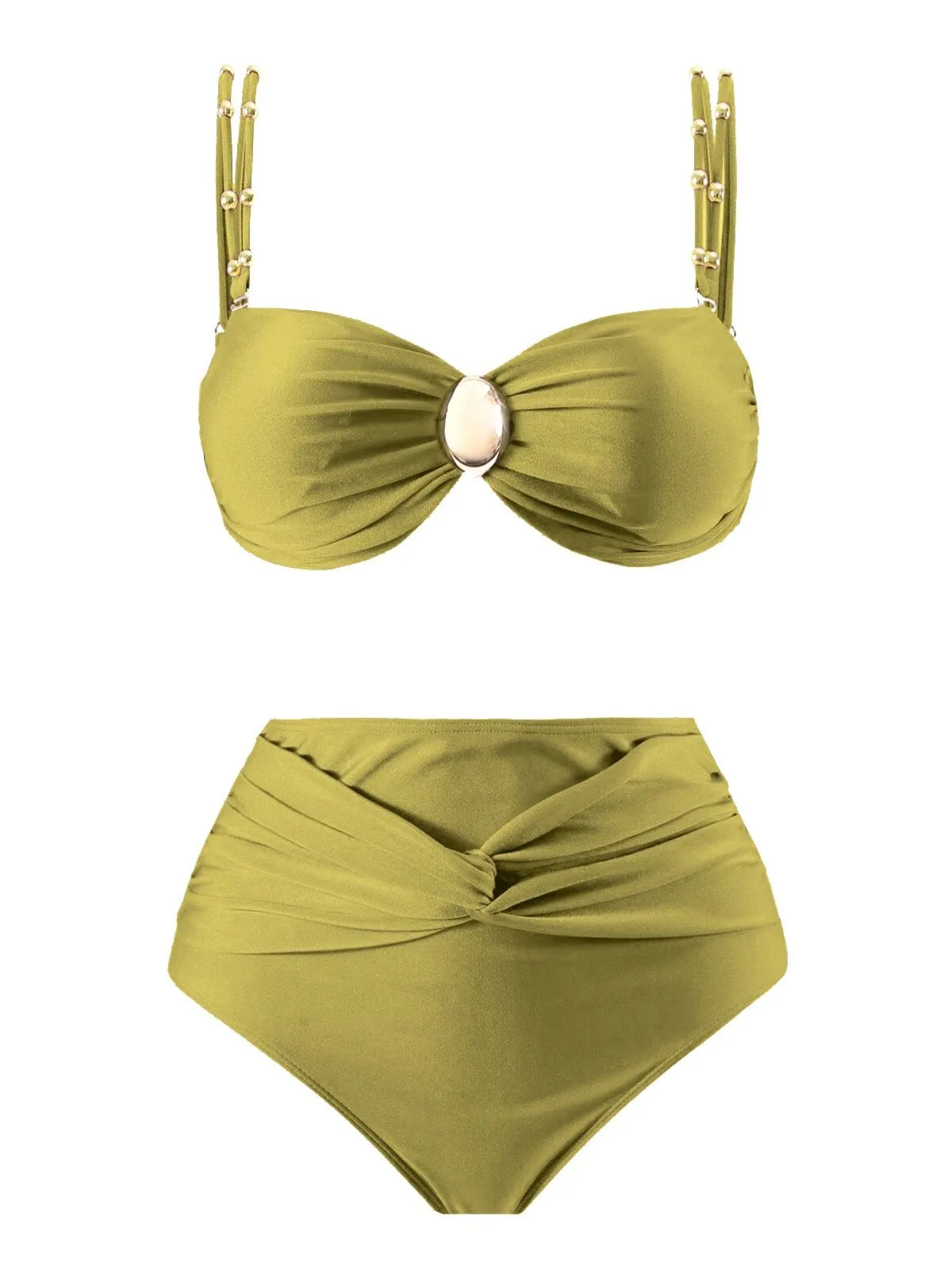 1950s Spaghetti Strap Jewel High-Waist Solid Bikini Set sold by Retro Stage