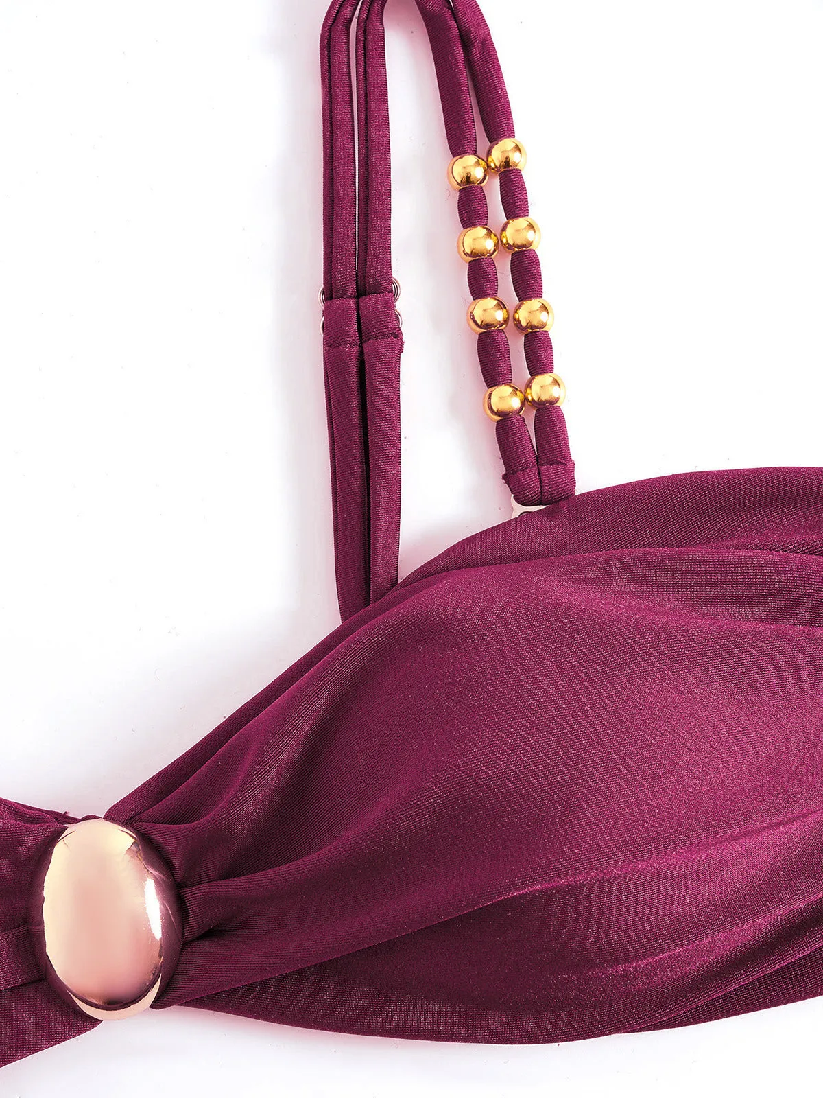 1950s Spaghetti Strap Jewel High-Waist Solid Bikini Set sold by Retro Stage product image thumbnail 5