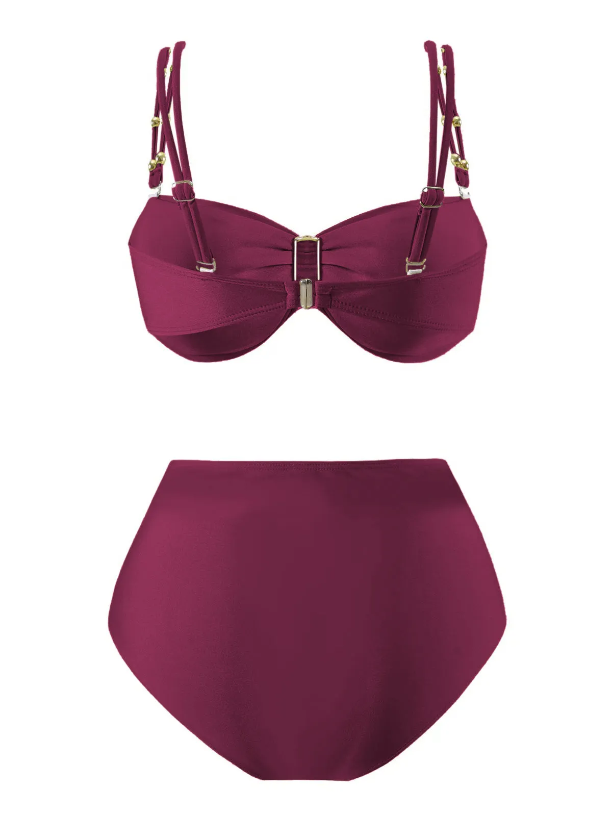 1950s Spaghetti Strap Jewel High-Waist Solid Bikini Set sold by Retro Stage product image thumbnail 3