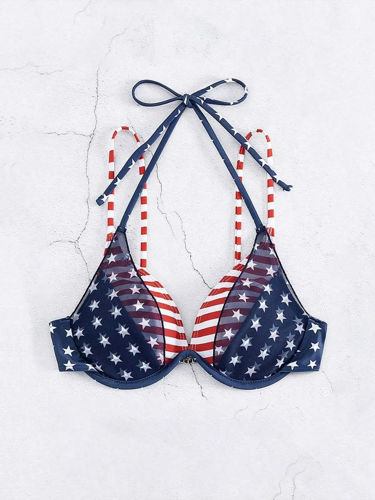 Blue & Red 1950s Stars & Stripes Bikini Top sold by Retro Stage product image thumbnail 4